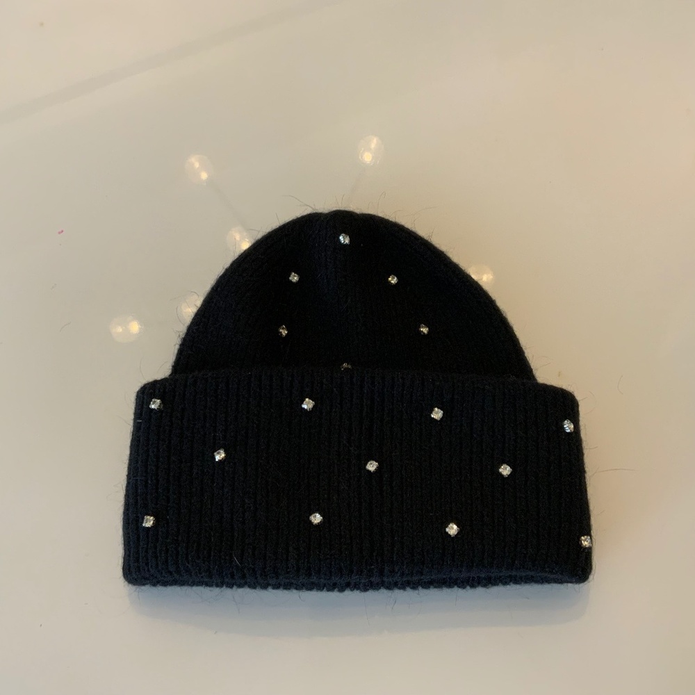 Black Rhinestone Stud Knit Beanie Hat | Sparkly Winter Cozy Chic